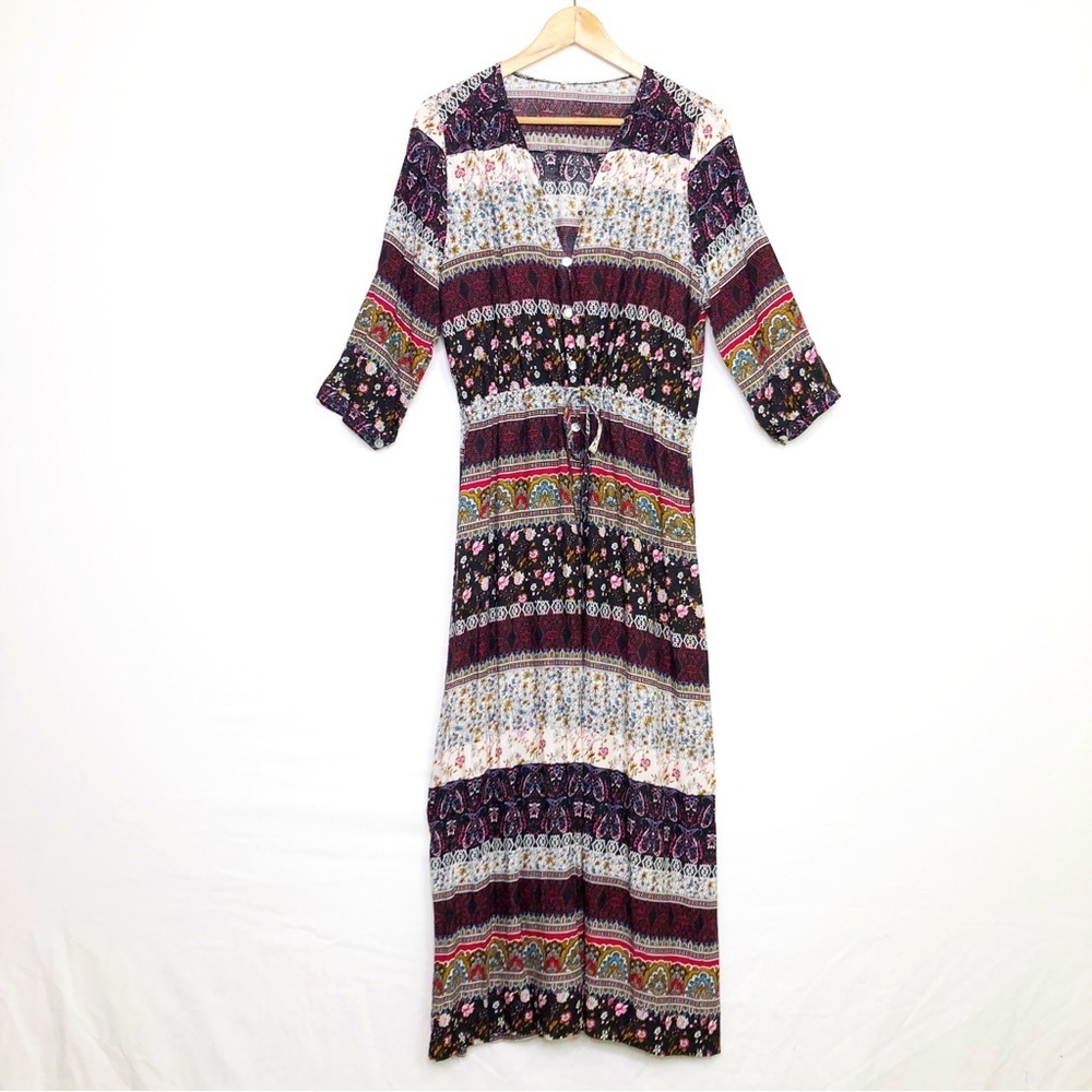 Bohemian Multicolored, Button-Down Maxi Dress - image 1